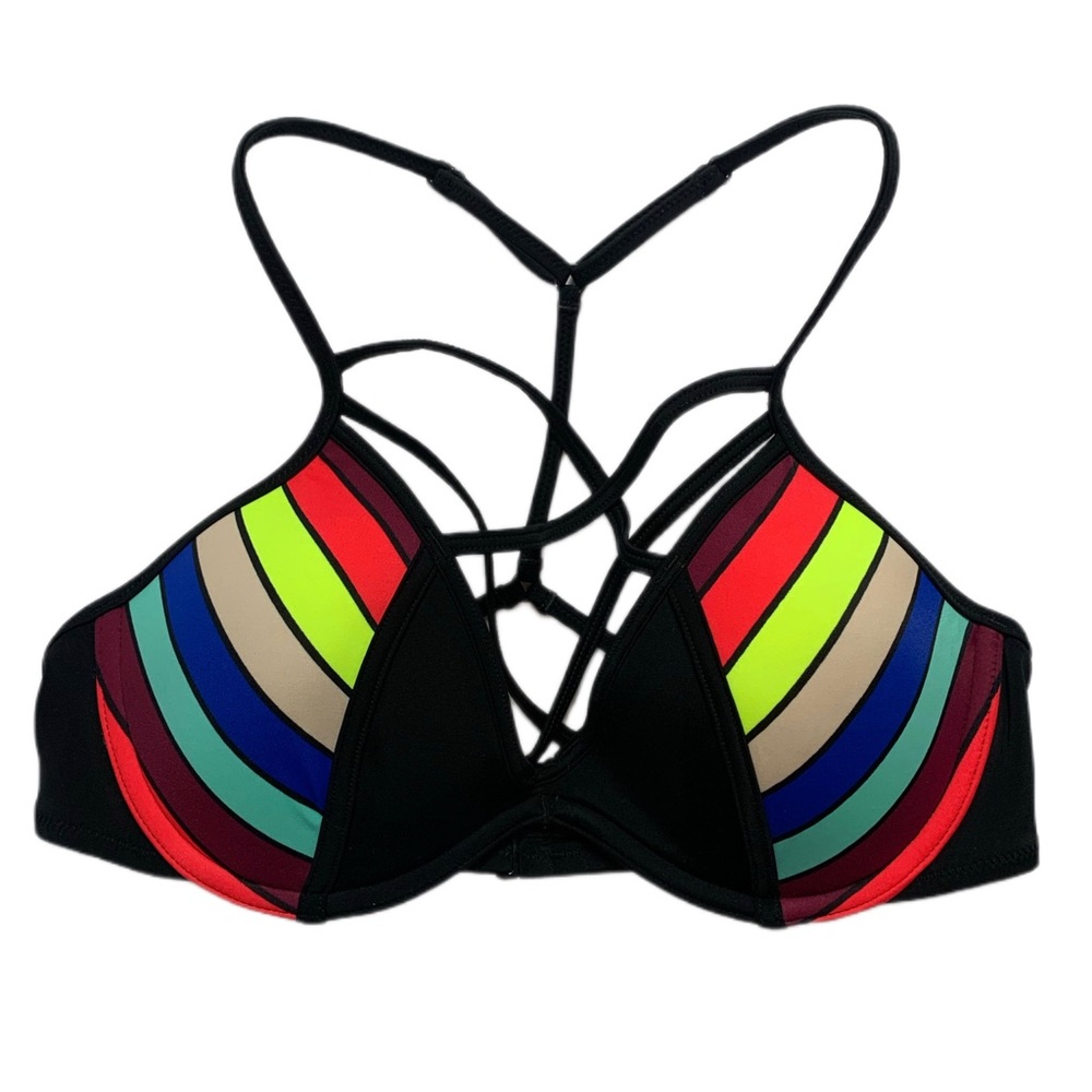 VS PINK Retro Colorful Striped T-Back Strappy Bikini Top